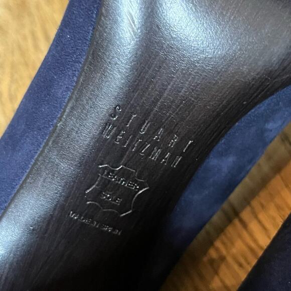 Stuart Weitzman Lucite Navy Suede Almond Toe Chunky Pumps Blue Heels Women’s 9 - Picture 10 of 11